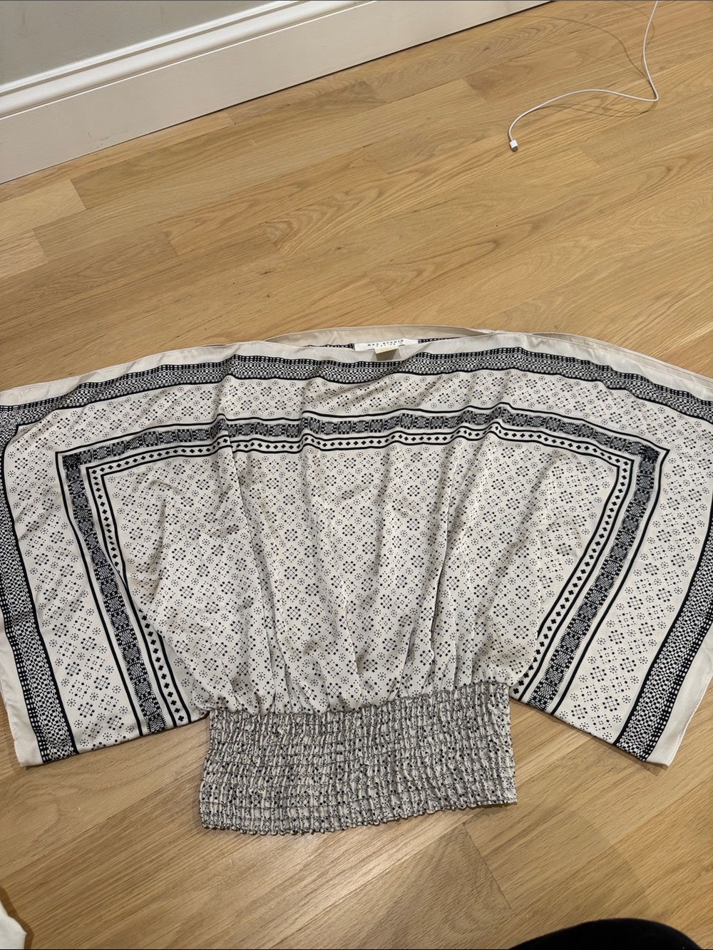Max Studio Black & White Smocked-Waist Tunic